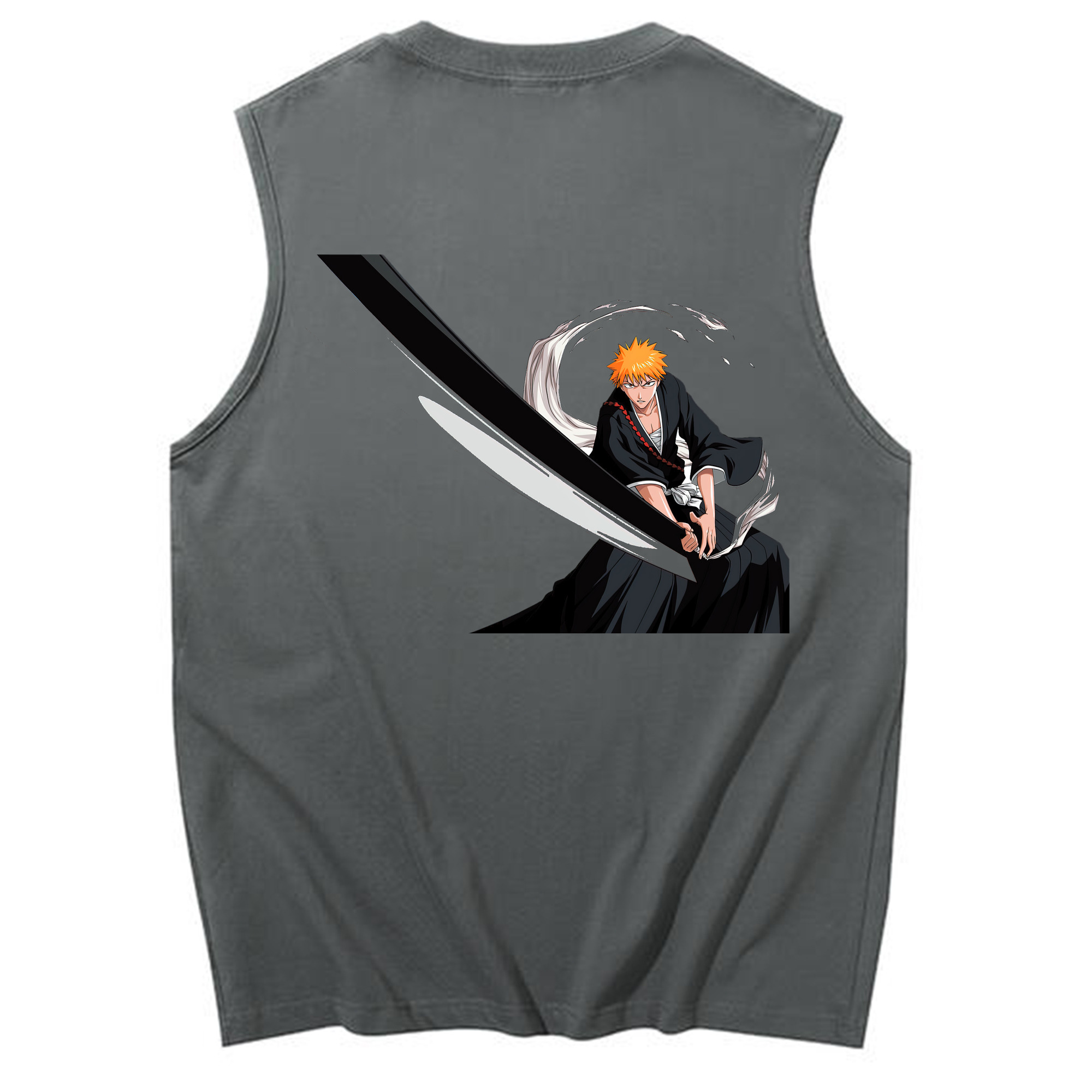 （画像用） ブリーチ 黒崎一護（くろさき いちご）BLEACH Kurosaki Ichigo コットン100％タンクトップ（背面プリント）